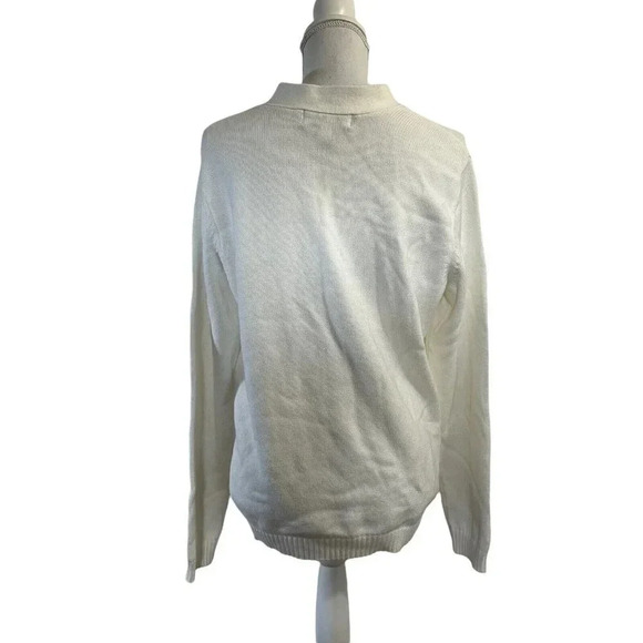 White Karen Scott Sweater Gold Large Hook and Eye Buckle Detail Large Cotton - Picture 4 of 7
